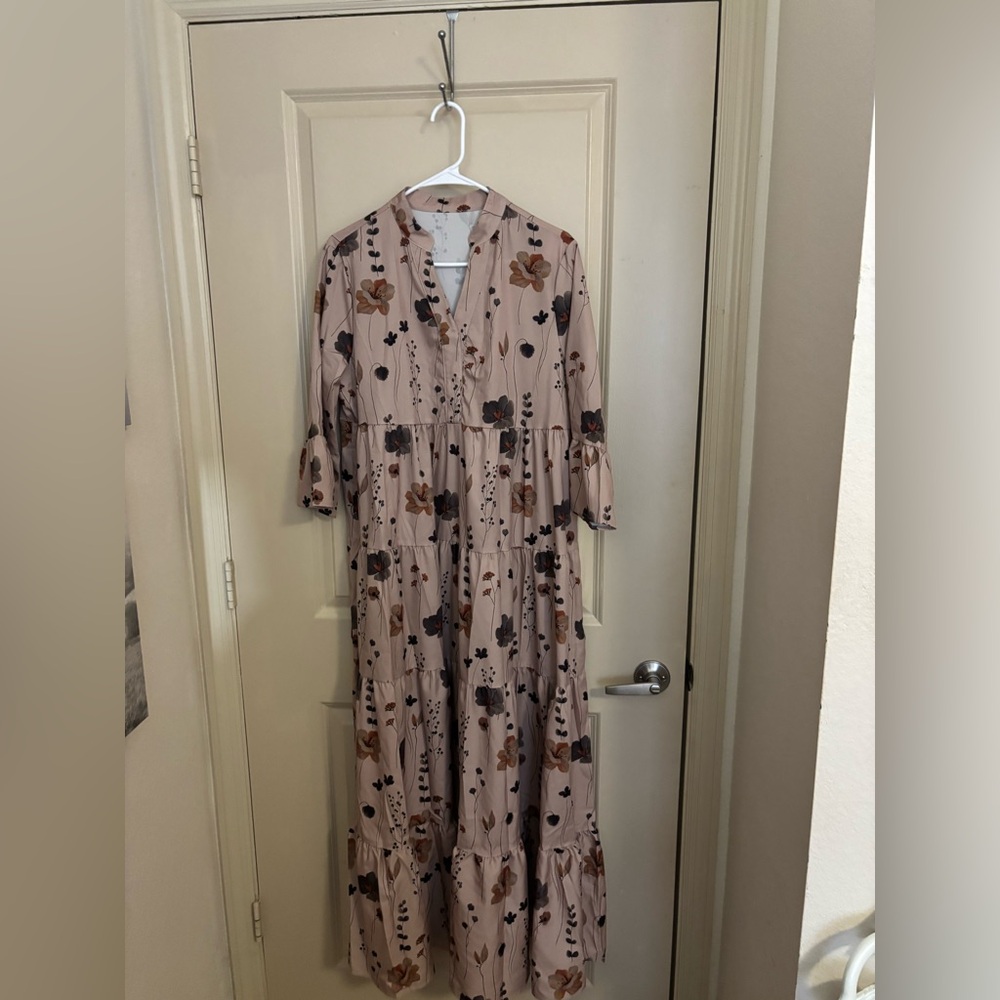 SHEIN Floral Long Sleeve Dress in Pink and Brown